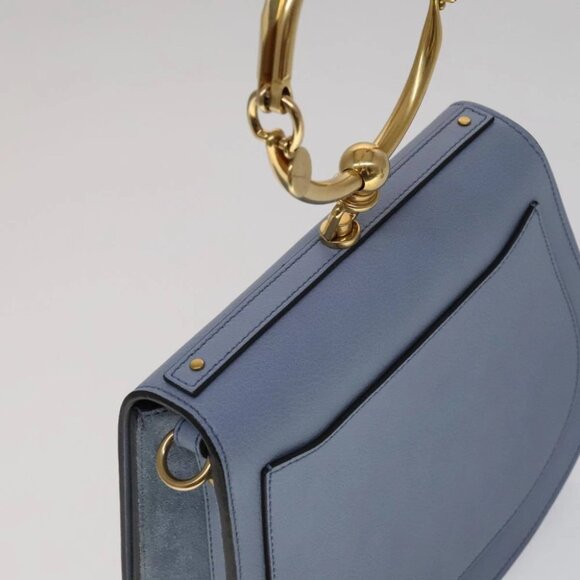 Chloe Nile Hand Bag Leather 2way Light Blue Gold Auth 111358V - Picture 11 of 16
